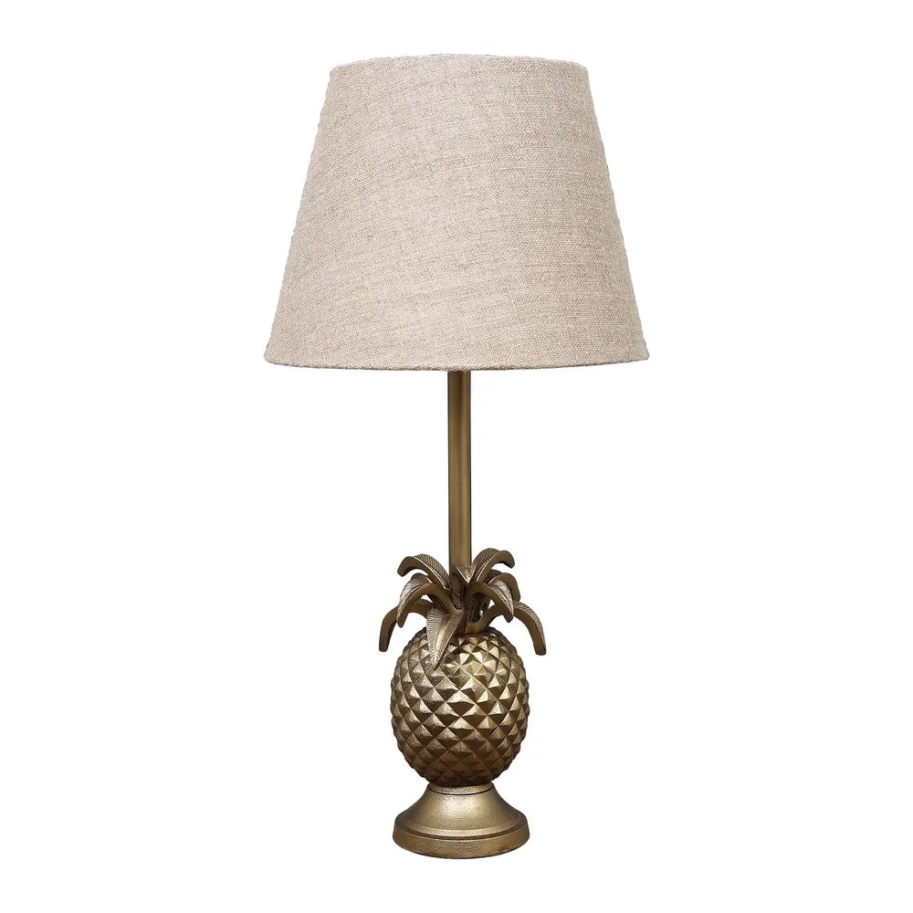  Pineapple table lamp with spiked leaves that add  an eye-catching appeal to the detailed pineapple base. Two colours are available which are Antique Silver or Aged Brass finish