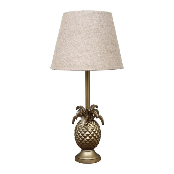  Pineapple table lamp with spiked leaves that add  an eye-catching appeal to the detailed pineapple base. Two colours are available which are Antique Silver or Aged Brass finish