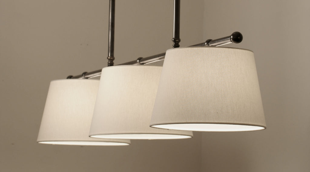 Gloucester 3 Light Pendant  | Polished Nickel with Off White Linen Shades - Magins Lighting Fabric Pendant Lead Time: 8 - 10 Weeks Magins Lighting 